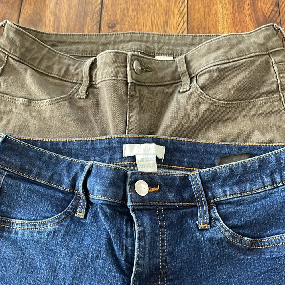 H&M skinny jeans pants size 8 blue and size 29 green (2 pair bundle) - Picture 2 of 16
